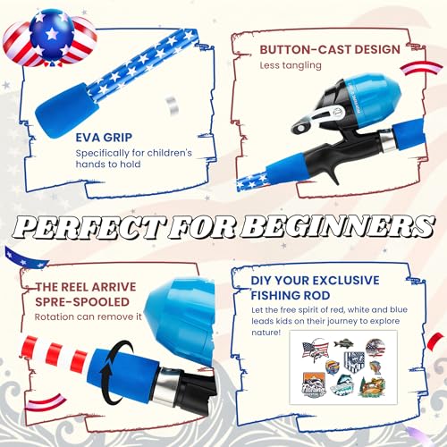 Kids Fishing Pole, Portable Telescopic Kids Fishing Poles for Boys Girls Youth, Fishing Rod and Reel Combo - color: Flag red+blue