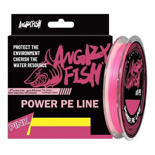 ANGRYFISH 8 Strand Braided Fishing Line, Hi Vis PE Fishing Line, 6LB-50LB | Zero Stretch - Low Memory - Ultra Strong & Abrasion Resistant - Thinner Diameter for Longer Casts - Saltwater/Freshwater - color: Pink, size: 50LB(150Yds)