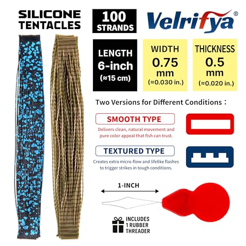 Silicone Skirt Tabs & Tentacle Strands Set for Dice Lure Builds, Japanese-Style Rubber Legs DIY Kit for Soft Baits, with Threader Tool, Fishing Lure Material for Jig Skirts - color: Dark Contrast Mix – 2-Pack, size: Smooth Type