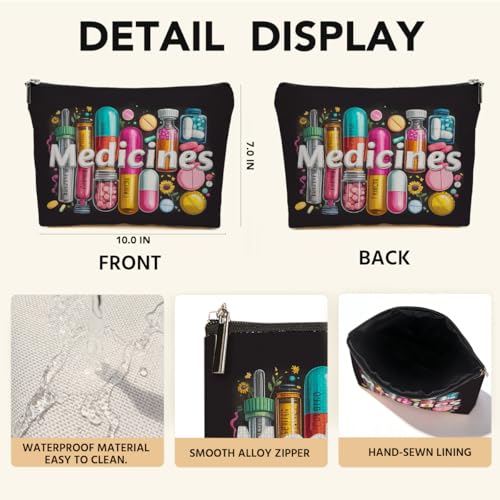 JIUWEIHU Medicine Makeup Bag Gifts: Colorful Medical Themed Cosmetic Toiletry Organizer Pouch for Teen Girls Women Doctor Nurse Healthcare.Ideal Gift for Travel, Christmas Birthday Gifts - color: Multicolor 0076