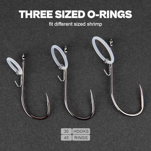 30-Pack Live Shrimp Fishing Hooks Zero Harm, Wide Gap Hooks with S/M/L Silicone Rings, 5 Sizes Assortment Pack 1/0-5/0 Freshwater Saltwater - size: 4/0 - 30Pack
