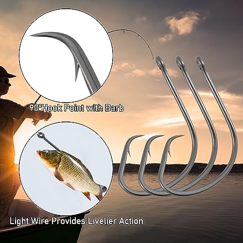 Dr.Fish 100 Pack Light Circle Hooks for Fresh & Saltwater Fishing, Offset Wide Gap Live Bait Fishing Hooks Bass Mackerel Striper Flounder Catfish - size: #4-100 Pack