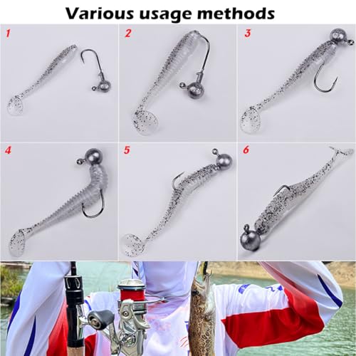 Paddle Tail Swimbaits Lures, 40 Pcs 2.36 Inch Soft Plastic Fishing Lures and 10 Pcs Fishhooks with Box, Bass Fishing Lure Swim Baits with 4 Color, for Trout, Crappie, Bass, Freshwater, Saltwater - color: B