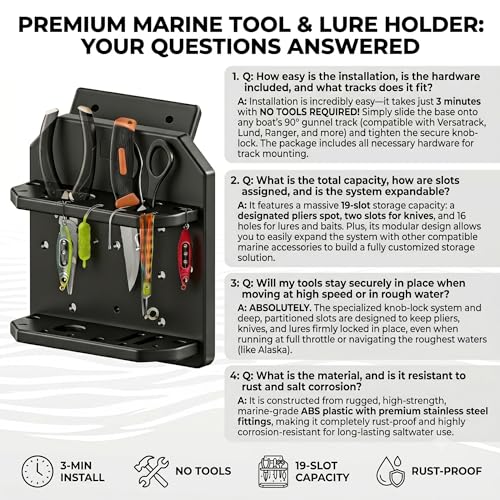 Boat Track System Tool Holder, Knife & Plier Fishing Bait Holder Combo - Compatible for Versatrack/Lund Sport Track - Marine-Grade Storage Solution. - style: 45 Degree Boat Tool Holder