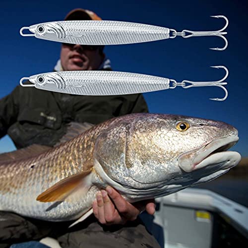 Dr.Fish Fishing Jigs Jigging Spoon Saltwater Fishing Lure Casting Metal Spoon Surf Fishing Mackerel Striper Lures Stinger Bluefish Vertical Diamond Jig - color: Silver, size: 2oz-3 Pieces