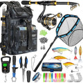 THKFISH Telescoping Fishing Rod and Reel Combo with Backpack, Carbon Fiber Travel Fishing Pole Spinning Reel Kit with Fishing Lures, Fishing Tools Kit for Men - color: Camo Backpack With Fishing net & rod, size: 1.8M 5.9FT