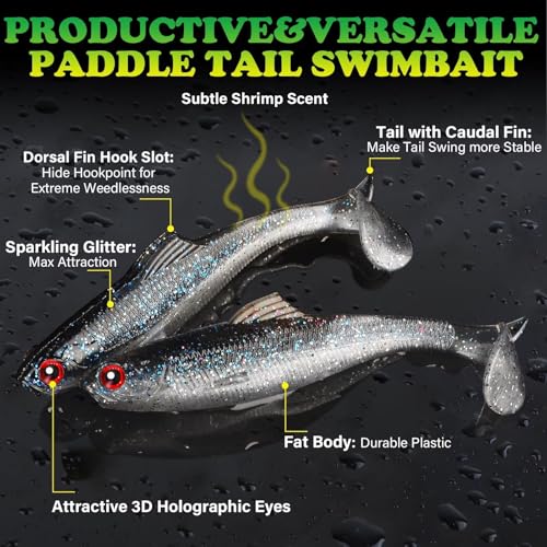 LUCKYFISHING Paddle Tail Swimbaits Soft Plastic Swimbaits Soft Baits for Bass Fishing Trout Crappie Walleye Freshwater Saltwater 10/16/20 PCS Soft Plastic Baits 4/3.5/3/2.5 Inch - color: Blue, size: 3.5 inch-10pcs
