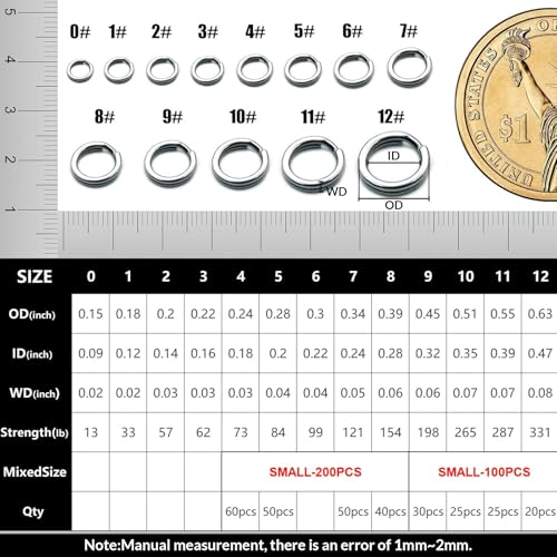 FishTrip Split Rings Fishing 200Pcs Stainless Steel Heavy Duty Split Ring Pliers Saltwater Treble Hooks Terminal Tackle Connector (3#_100pcs) - size: 3#_100pcs