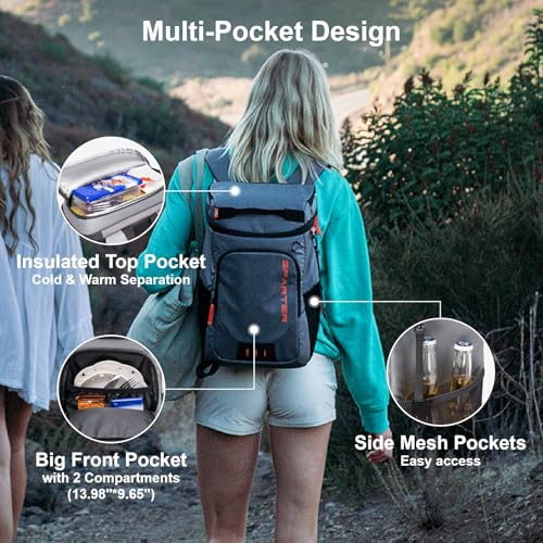 SPARTER Backpack Cooler Insulated Leak Proof 33/49 Cans, 2 Insulated Compartments Thermal Bag, Portable Lightweight Beach Travel Camping Lunch Backpack for Men and Women - color: Gray, size: 33 Can
