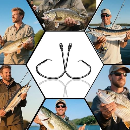 Fishing Circle Hooks Offset Fish Hook Saltwater,Barbed Live Bait Hooks Black Nickel/Wide Gap for Catfish Striped Bass - color: 50pcs, size: 4#