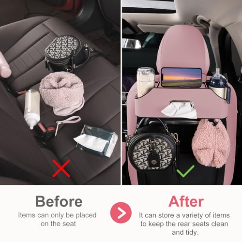 Car Rear Backseat Extra Multifunctional Drink Cup Holder Organizers with Tissue Storage Box Organizer & Hooks for Car Seat Back. Pink - color: Pink