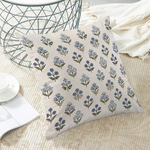 AEIOAE Vintage Floral Pillow Covers 16 x 16 Inch Set of 2 Blue Green Block Print Decorative Throw Pillow Covers Boho Rustic Farmhouse Gift Cushion Case for Home Sofa Outdoor Decor - color: Floral2, size: 16" x 16" (Pack of 1)