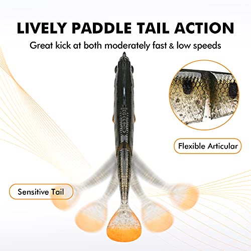 TRUSCEND Shadtale Easy Catch Soft Fishing Lures with BKK Hooks - Trembly Sinking and Vibrating Swim for More Bites, Pre-Rigged Swimbaits for Bass, Trout, Crappie, Walleye, Freshwater Saltwater Fishing - color: D-2.8"-0.3oz