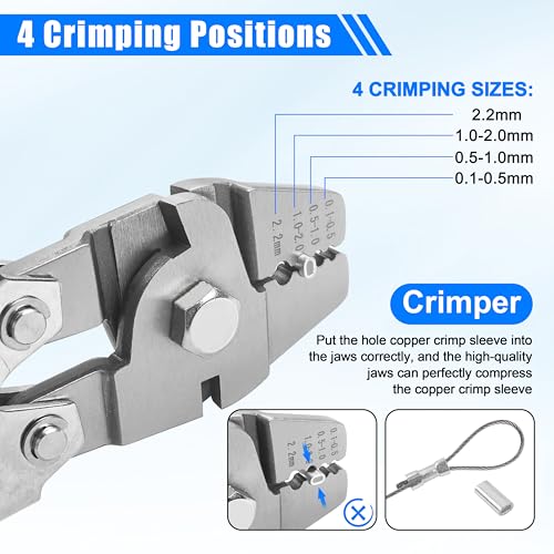 Fishing Crimping Tool Kit Fishing Crimping Pliers Stainless Steel Wire Crimping Tool with 500pcs Crimp Sleeves Set, 4 Size Crimp Sleeves Fishing Tackle Pliers - color: Stainless Steel Crimping Pliers