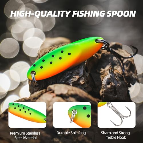 Jigging Spoon Fishing Lure Set 6-Pack Metal Saltwater & Freshwater Casting Spoon Hooks Premium Durable Treble Hooks for Bass, Salmon & Trout Fishing - size: 1/6 oz