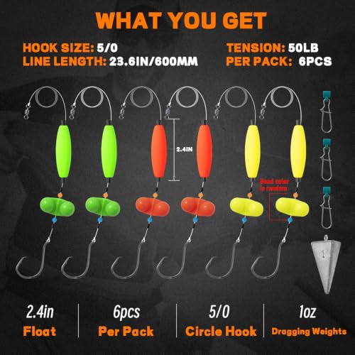 Catfish Rigs Catfish Float Rigs Catfishing Tackle Santee Rig 5/0 6/0 Circle Hooks for Peg Floats Catfish - size: 5/0 HOOK * 6PCS with Weight 1 oz