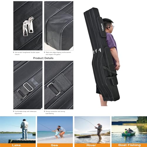 3 Layers Fishing Pole Bag,Portable 3 Layers Oxford Folding Rod Carry Case,Fishing Reel Tackle Storage Bag Case - color: Black, size: 150cm/59in