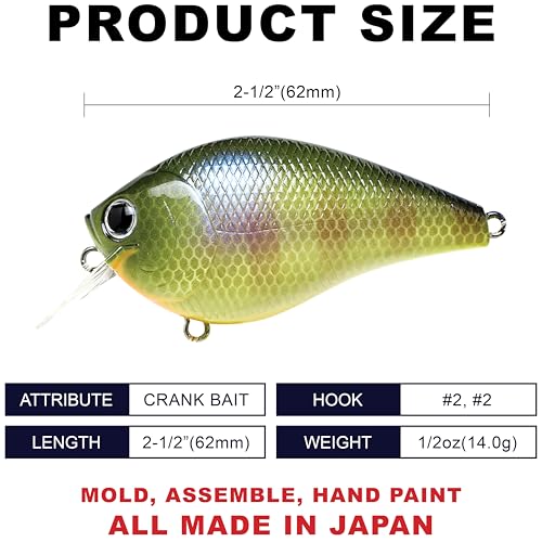 LUCKY CRAFT Fat CB BDS2 Fishing Lure, 2.5" Floating Squarebill Crankbait, 2–3 ft Depth, Freshwater Trout and Bass Lures, Bass Fishing Gear and Tournament Hard Bait - color: 269 BE Gill