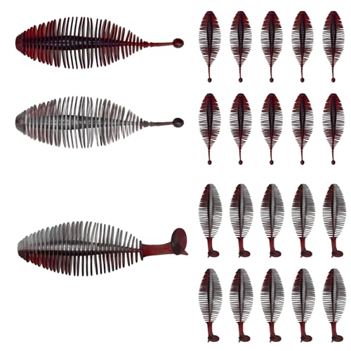Eupheng 20PCS Soft Plastic Swimbait, Ribbed Plastic Baits with Tickle/Paddle Tail, Fishing Worms Bionic Soft Leech Fishing Minnow Bait for Bass, Pike, Trout, Walleye - color: Black-White, size: 14cm(5.5inch)