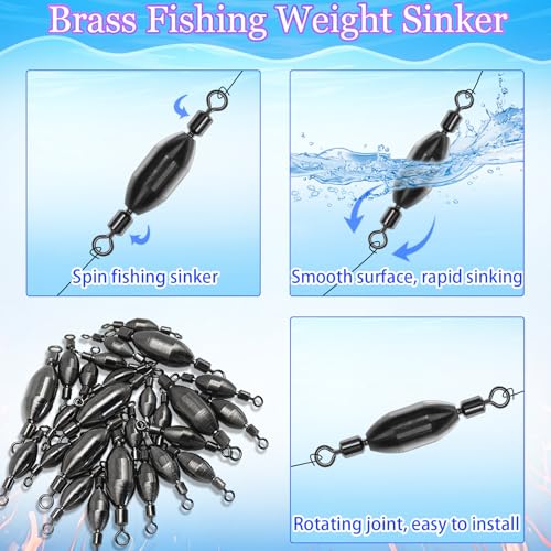 20Pcs Fishing Weights Swivel Brass Sinkers Fishing Weights Saltwater Freshwater Bullet Sinkers Fishing Weight with Swivel Rolling - size: 1/8oz-20pcs