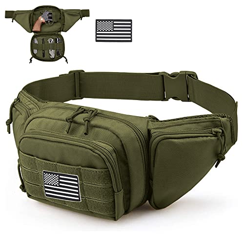 Tactical Fanny Pack Gun Holster Concealed Carry Pistol Military Tactical Waist Bag Waterproof Molle EDC Pouch with USA Flag Patch - color: Green