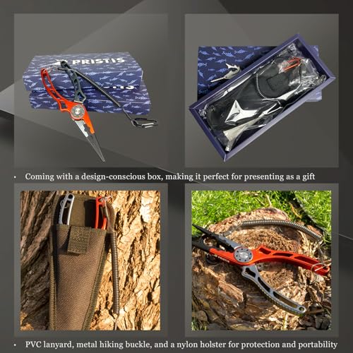 Pristis UTA II Fishing Pliers, Multi-Function Split Ring Plier Gear, Saltwater Resistant Teflon Coated Locking Hook Remover Cutter, Stainless Steel Top & Aluminum Body Tool Kit Tackle Set for Bass