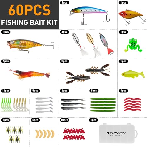 THKFISH Fishing Tool Kit, Backpack and Tackle Box with Tackle Included Lures Hooks Sinkers Accessories Kit,Pliers, Fish Lip Gripper, Fishing Gear and Fishing Gift for Men - color: Black-462pcs