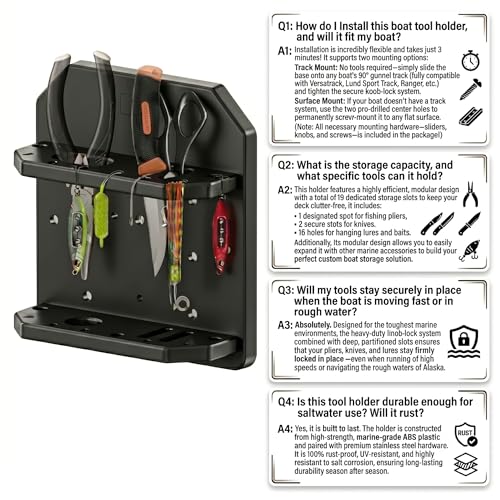 Boat Track System Tool Holder, Knife & Plier Fishing Bait Holder Combo - Compatible for Versatrack/Lund Sport Track - Marine-Grade Storage Solution. - style: 90 Degree Boat Tool Holder