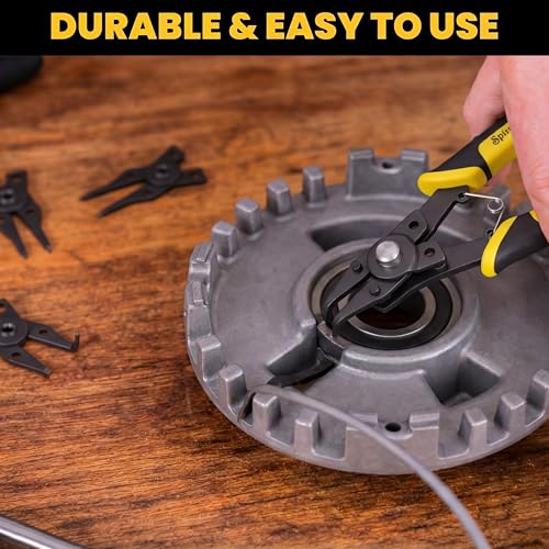 Snap Ring Pliers Heavy Duty Set, 4-in-1 Convertible Internal External Retaining Ring Pliers, Interchangeable Heads 45 90 Degree Angled Jaws, C Clip Circlip Lock Ring Removal Tool