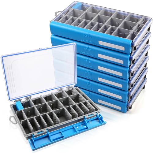 Junkin 6 Pack 3600 Fishing Tackle Boxes Waterproof, High-vis Blue Lure Organizer Trays with Removable Dividers, Airtight Bait Storage Case for Bass Fishing Backpacks & Kayak Gear Accessories - color: Blue, size: 3600