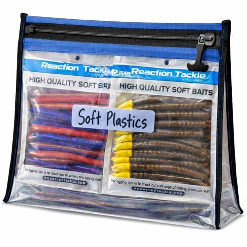Reaction Tackle Waterproof Clear Tackle Bags, Dive Rated Zipper Submersion Proof Storage for Soft Plastics and Lures, Gusseted and Flat for Boats and Kayaks, 14x9 in Gusset, 2-Pack - size: 14x9 in Gusset, 2-Pack