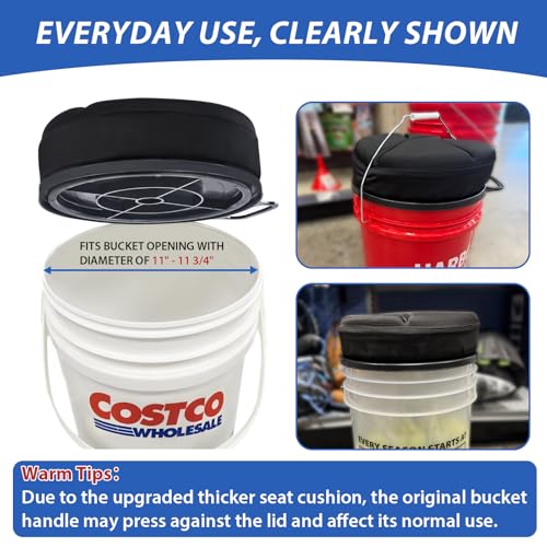 5 Gallon Bucket Seat with 3" Thick Seat Foam Cushion, 360°Swivel Bucket Lid Seat, Waterproof & Silent Bucket Seats for Dove Duck Hunting, Ice Fishing, Baseball, Camping - color: Black