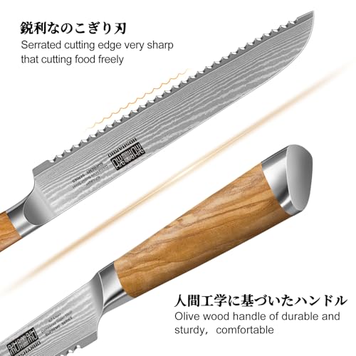 HOSHANHO Bread Knife 8 Inch, Damascus Steel Bread Kitchen Knife with Ergonomic Olive Wood Handle, Professional Ultra-Sharp Serrated Knife for Homemade Bread, Sourdough Bread Cutting - style: 8.1 Inch Bread Knife