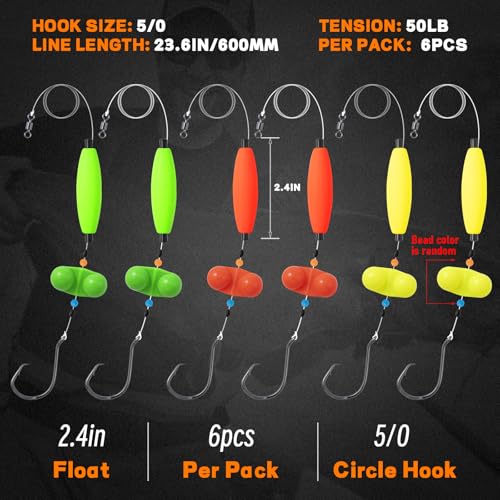 Catfish Rigs Catfish Float Rigs Catfishing Tackle Santee Rig 5/0 6/0 Circle Hooks for Peg Floats Catfish - size: 5/0 HOOK * 6PCS