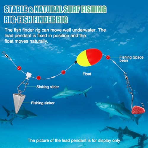 Fish Finder Rigs - 6 Pack (Size 6/0 or 8/0) with 33LB Fluorocarbon Leader - Pre-Assembled Surf Fishing Rigs with High-Carbon Steel Hooks & Oversized Float for Saltwater Ocean Fishing - size: 8/0 Circle Hook-6pcs