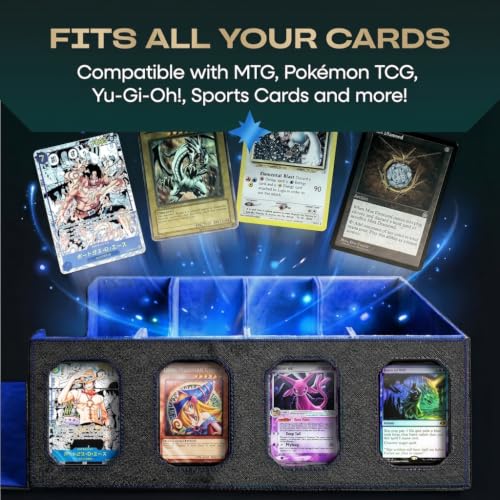 4-Row Mtg Trading Card Storage Box With Display Windows - Magnifier Ruler, 2 Display Stands, 6 Cardholders - 3000+ Card Case With Magnetic Closure, Sports TCG Card Organizer - Blue Card Boxes - color: Black, Blue (4 Row)