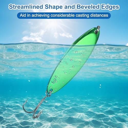 Fishing Spoons Lures, Metal Saltwater Treble Trout Lures Jigging Spoon with Treble Hooks Casting Spinner Baits - color: Green, size: 28g / 1 oz