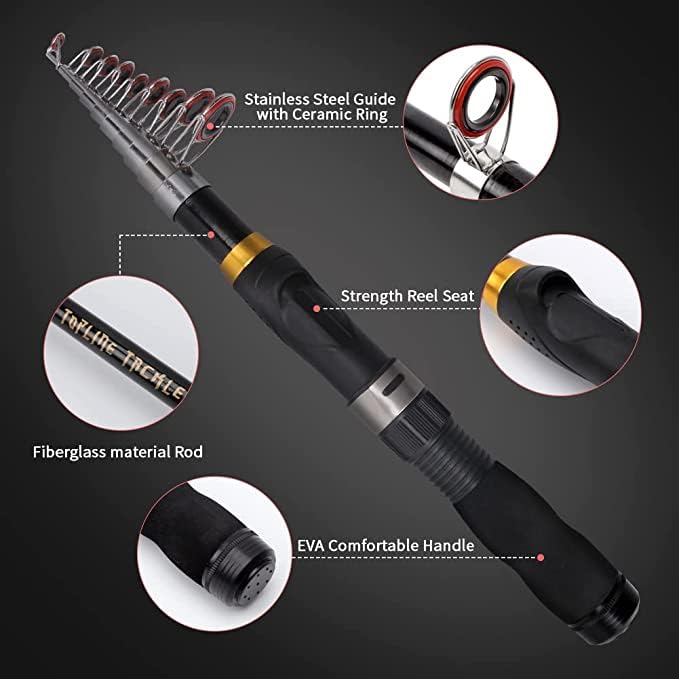 Collapsible Fishing Rod and Reel Combo, BalanZze Telescopic Fishing Rod with Spinning Reel, Portable Collapsible Fishing Pole Kit for Saltwater and Freshwater – Ideal Fishing Gift - color: gold - Full Kit with Case, size: 5.91 ft
