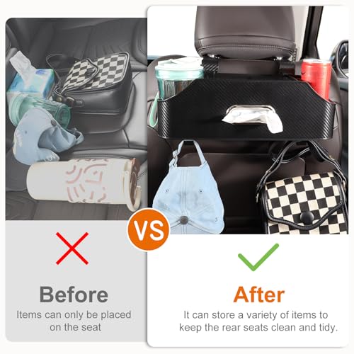Car Rear Backseat Extra Multifunctional Drink Cup Holder Organizers with Tissue Storage Box Organizer & Hooks for Car Seat Back. imitation carbon fiber texture - color: Imitation Carbon Fiber Texture