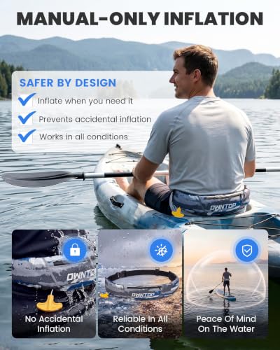 Owntop Manual Inflatable Belt Pack, Adults Swim Jacket with Blowpipe & Whistle, 24g CO2 Cylinder Included, Low Profile for Kayaking, Fishing, Paddle Sports - color: Army Gray, size: One Size