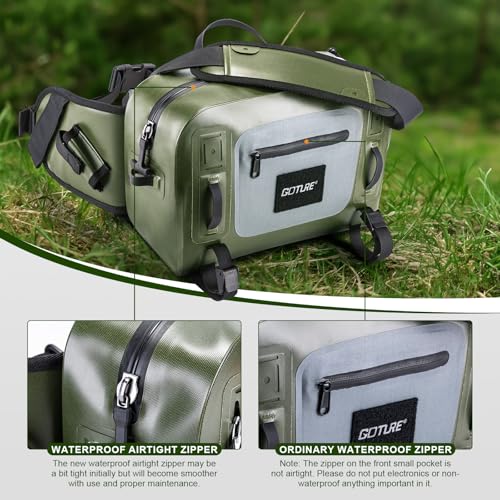 Goture Waterproof Fishing Waist Pack,IPX8 840D TPU Large Tackle Bag with Rod Holder,Airtight Zipper Closure,Fly Fishing Bag with Adjustable Waist Strap,Sling Fanny Pack with Lanyard,Forceps,Nipper - color: D3:Fly Fishing Bag with Knot Tying Tools