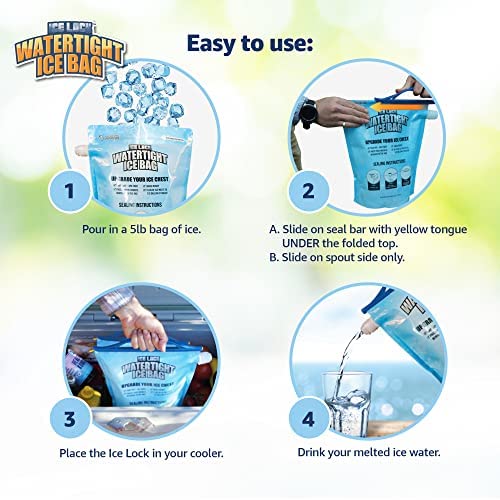 Large Leakproof Ice Bag. Reusable Ice Pack for Cooler - Long Lasting Instant Cooler Ice Packs - Drop in Cubed Ice to Make Cold, Dry Freezer Packs for Coolers - Drink Your Ice When It Melts - size: Large (96 fl oz) / 4 Pack