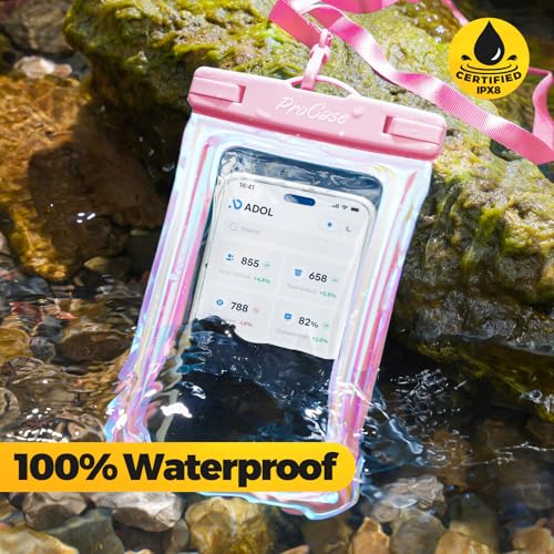 ProCase 2 Pack Floating Waterproof Phone Pouch IPX8, Universal Dry Bag Fits iPhone 17/16/15/14/13 Series,Galaxy S24/S23/S22, Pixel 8/7 (Up to 7”),Touchscreen, Underwater & Snow Protection -Pinkblue - color: Pink/Blue