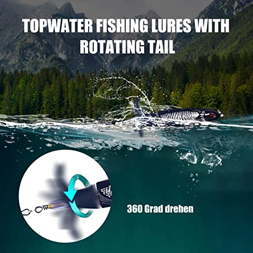 Topwater Fishing Lures With Storage Box, Whopper Popper for Bass, Catfish, Pike, Perch - Floating Pencil Bait With Rotating Tail for Freshwater or Saltwater - color: C-5PCS