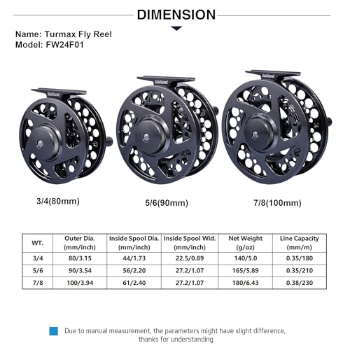 TURMAX MK2 Fly Fishing Reel Combo, CNC Aluminum Large Arbor Fly Reel with 2 Extra Spools and Storage Case, Sealed Carbon Drag, Left/Right Retrieve, 5/6 and 7/8 Line Weight Options - color: Fly Reel (Unloaded), size: 3/4wt (80mm)