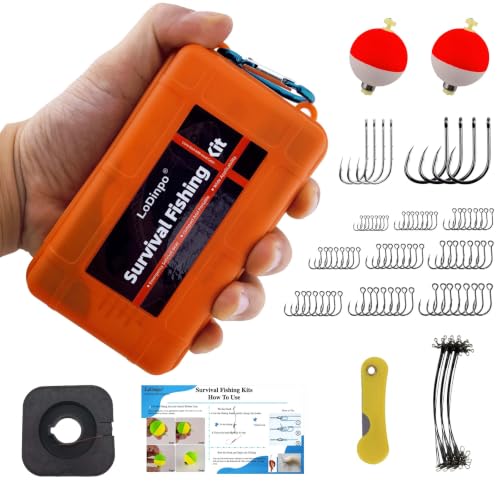 Mini Survival Fishing Kit Small Emergency Fishing TackleBox Pocket Outdoor Fishing Set Travel Party Fishing shoebox Surf Survivalist Fishing Accessories Pack Fishing Gear Gifts for Starter Men - color: Wildfire Orange