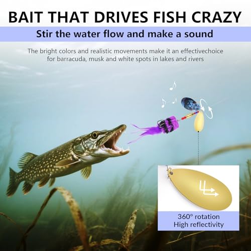 THKFISH Musky Pike Walleye Fishing Lure, Rooster Tail Fishing Lures with Hard Metal Brass Inline Spinner Baits with Tackle Box for Trout Bass Salmon Freshwater Saltwater Lures - color: Yellow&Orange, size: 1.3 oz---2pcs