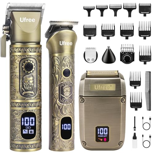 Ufree Beard Trimmer, Hair Clippers Mens Shaver Electric Razor, Hair Trimmer for Men Cordless Barber Clippers and Trimmers Set, Hair Cutting Kit for Men Grooming Gifts - color: Bronze