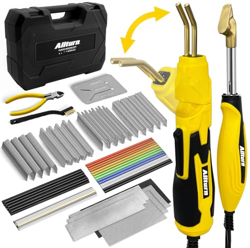 Allturn Plastic Welder 2 in 1,Plastic Welding Kit Car Bumper Repair Kit,4 Types of Plastic Welding Staples,Plastic Welding Rods Consumables Kit,YELLOW. | Carry Case, 75 PCS Welding Rods, 400 PCS Staples - color: Yellow