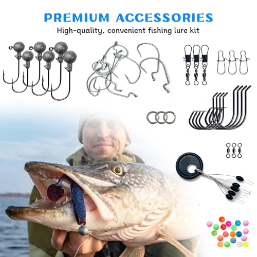 Fishing Accessories Kit Organized Fishing Tackle Box Included Hooks, Sinkers Weights, Rubber Bobber, Jigs, Beads, Swivels Snaps, Fishing Gear Kit - color: 85pcs
